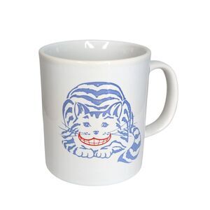 Vintage Cheshire Cat Mug Rivertown Trading Co White Blue England Coffee Gift